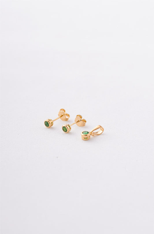 COMBO ARETAS Y DIJE PIEDRA VERDE