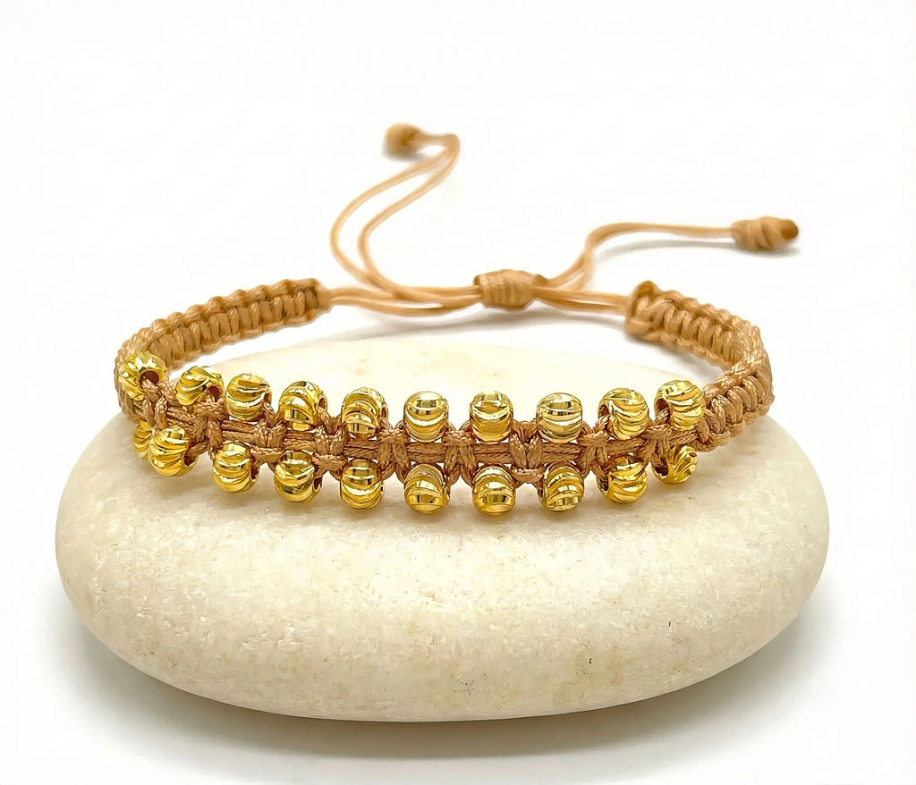 PULSERA TEJIDA DORADA DOBLE CARRIL DIAMANTADA