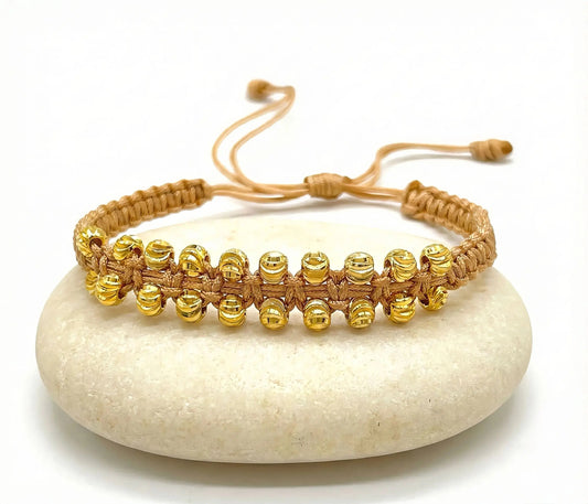 PULSERA TEJIDA DORADA DOBLE CARRIL DIAMANTADA
