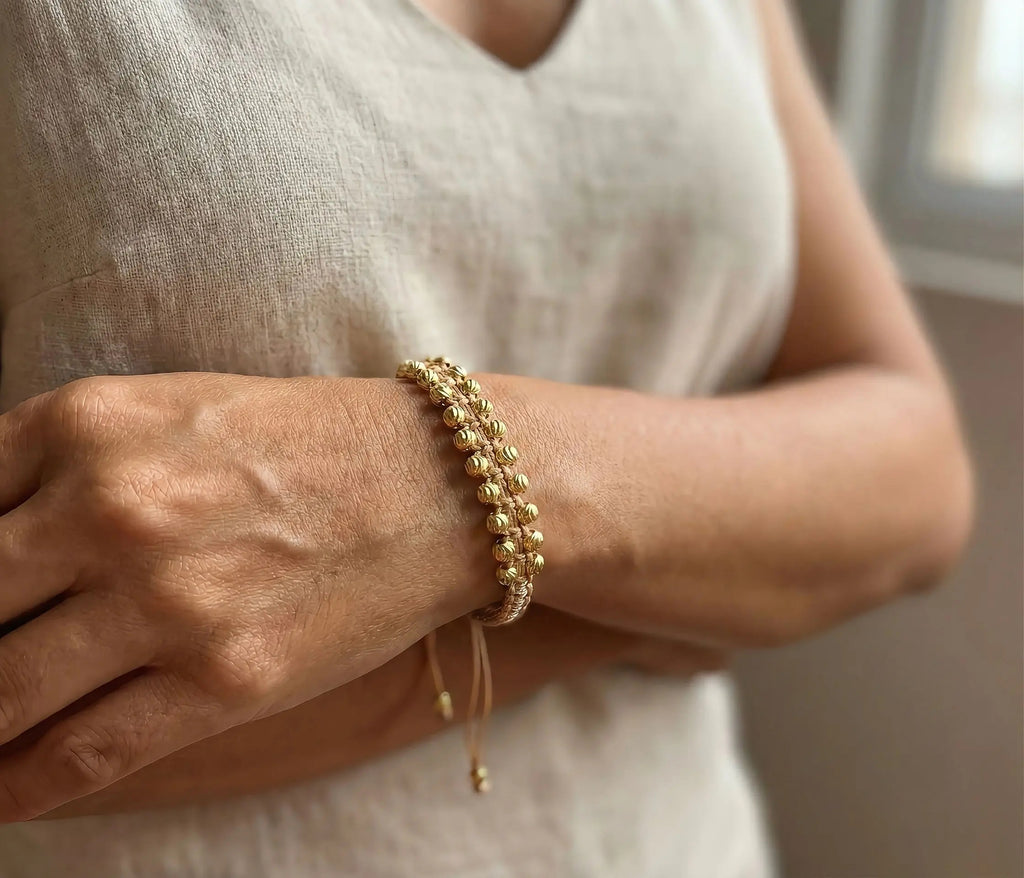 PULSERA TEJIDA DORADA DOBLE CARRIL DIAMANTADA