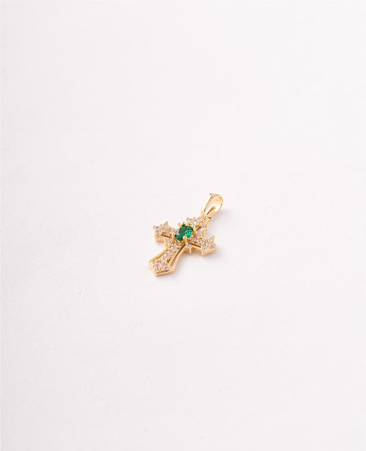 DIJE CRUZ CIRCONES CRISTAL Y VERDE - 10X33MM