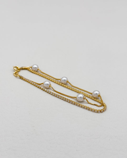 PULSERA TENIS - PERLAS - 18CM