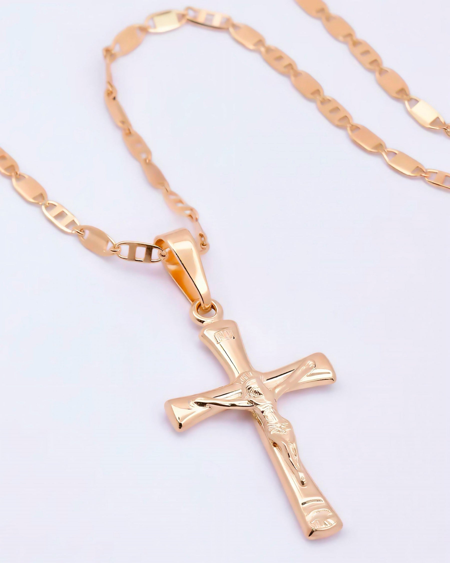 Combo Cadena Escalera Plana 60 cm + Dije Crucifijo