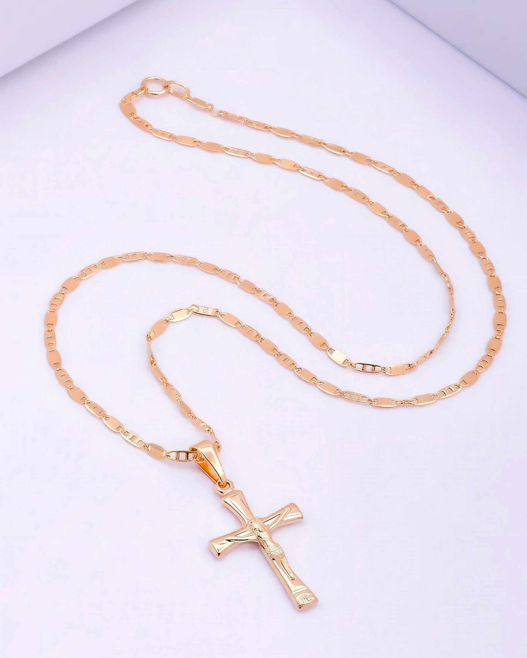 Combo Cadena Escalera Plana 60 cm + Dije Crucifijo