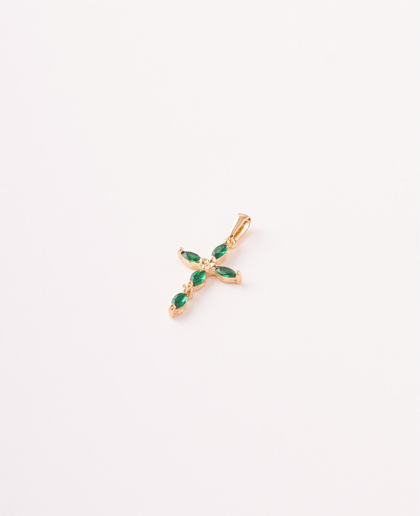 DIJE CRUZ PIEDRA VERDE- BLANCA