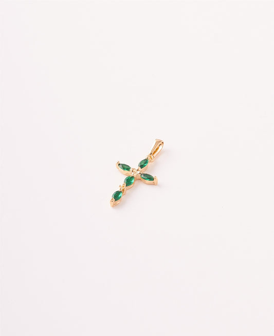 DIJE CRUZ PIEDRA VERDE- BLANCA