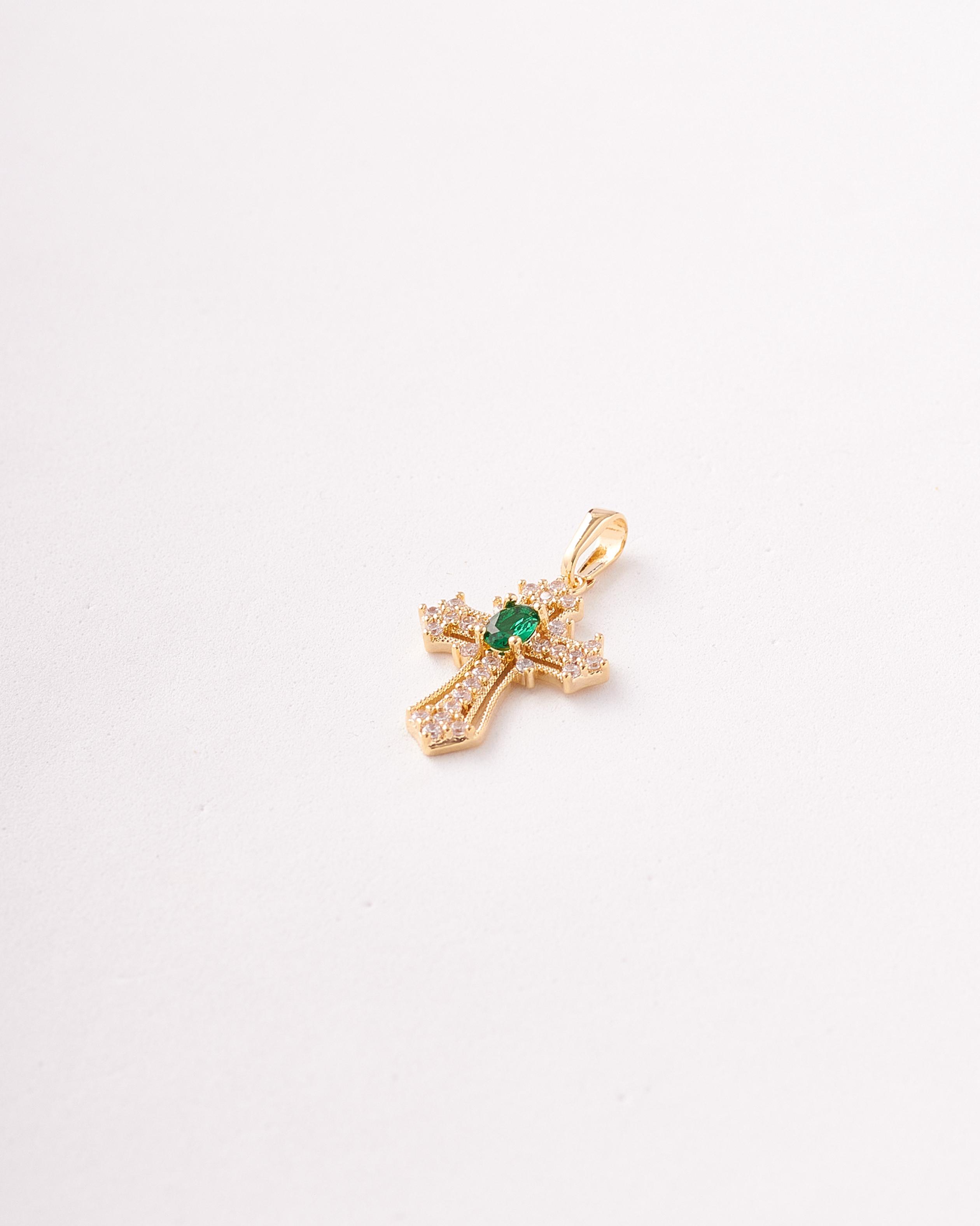 Dije Cruz Circones Cristal y Esmeralda - 10mm x 33mm