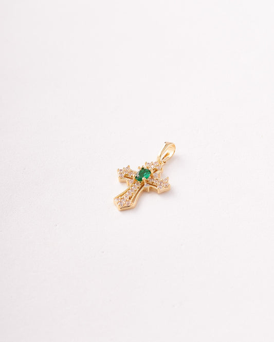 Dije Cruz Circones Cristal y Esmeralda - 10mm x 33mm